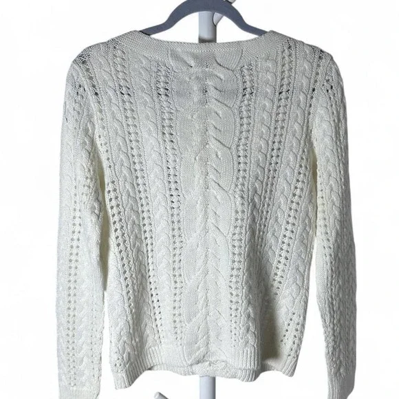 Lauren Ralph Lauren Cable Knit Boat Neck Cotton Sweater Womens M Preppy Yacht - Picture 3 of 4